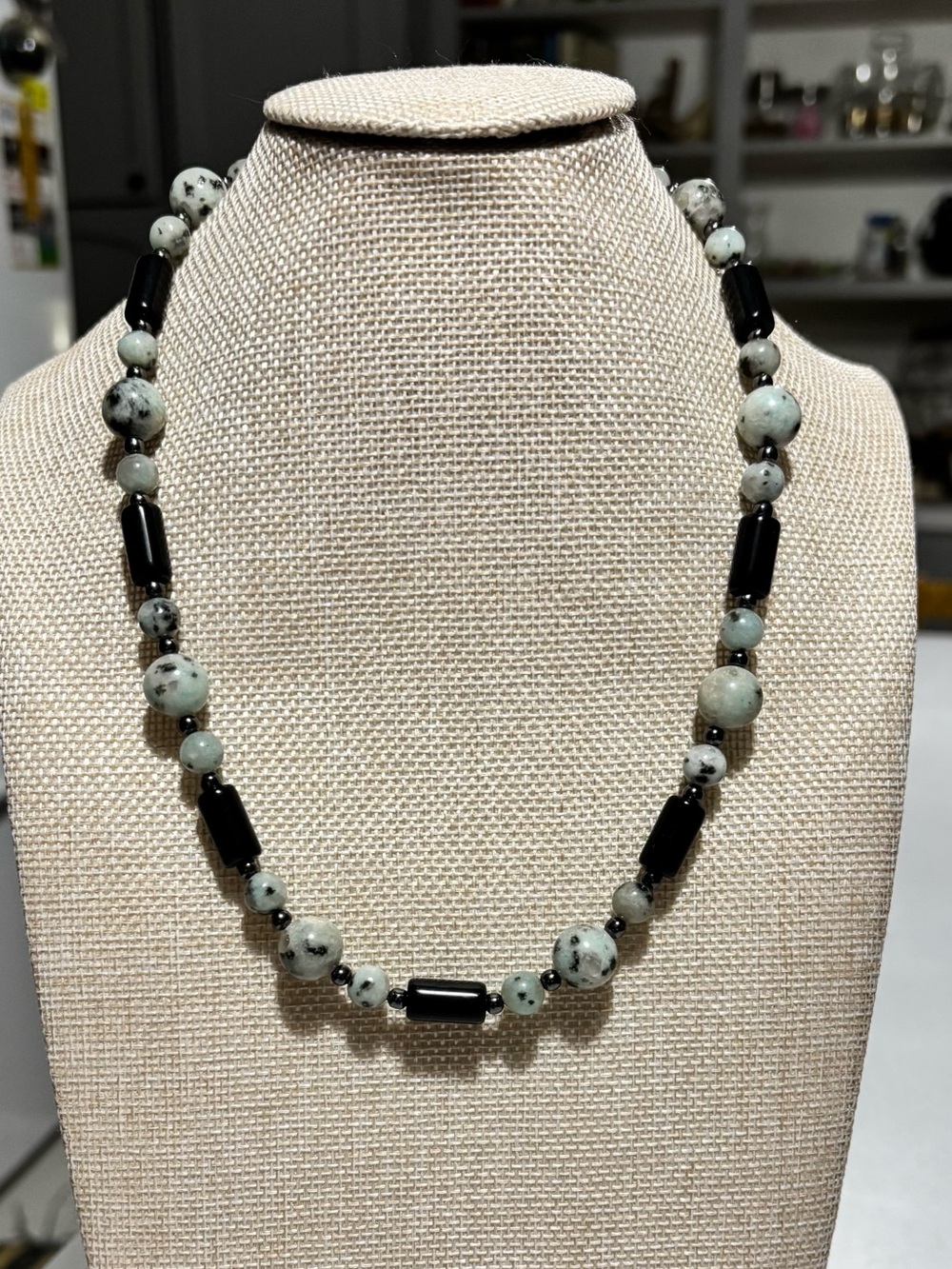 Unisex Kiwi Jasper, Black Onyx and Hematite necklace - Picture 5 of 5